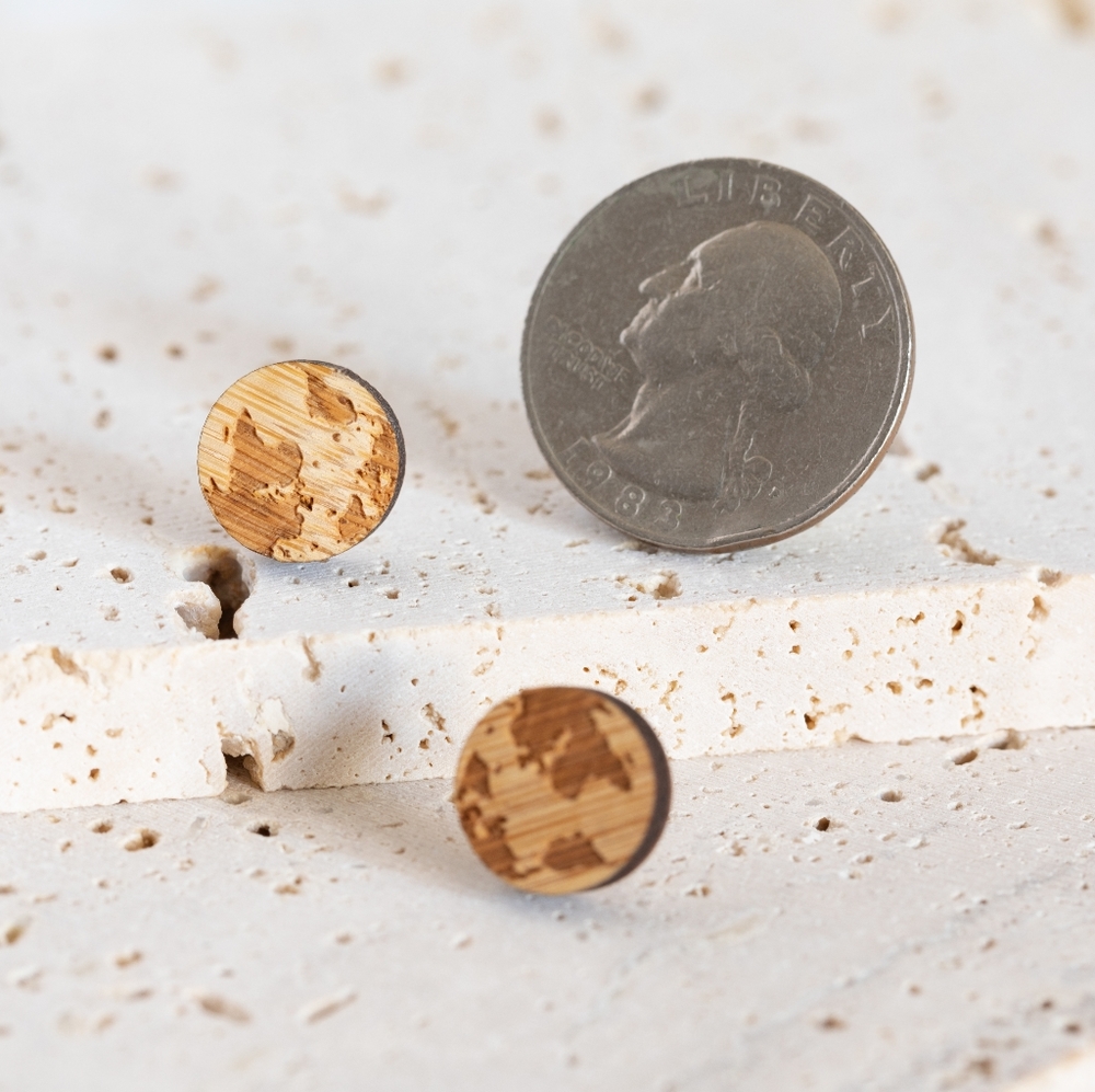 Wooden Earth Earrings - Only 1 left! - Picture 5 of 5
